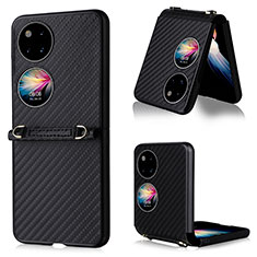 Funda Bumper Lujo Cuero y Plastico Mate Carcasa BY1 para Huawei P60 Pocket Negro