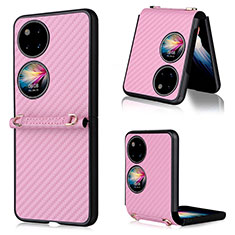 Funda Bumper Lujo Cuero y Plastico Mate Carcasa BY1 para Huawei P60 Pocket Rosa