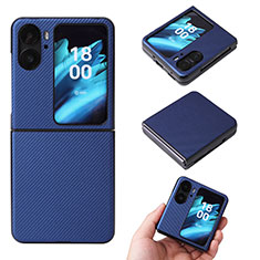 Funda Bumper Lujo Cuero y Plastico Mate Carcasa BY1 para Oppo Find N2 Flip 5G Azul