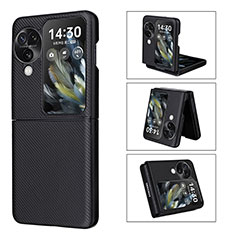 Funda Bumper Lujo Cuero y Plastico Mate Carcasa BY1 para Oppo Find N3 Flip 5G Negro