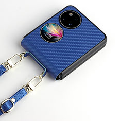 Funda Bumper Lujo Cuero y Plastico Mate Carcasa BY2 para Huawei P60 Pocket Azul