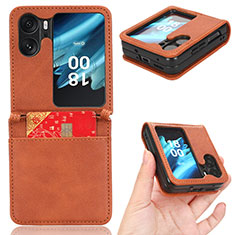 Funda Bumper Lujo Cuero y Plastico Mate Carcasa BY2 para Oppo Find N2 Flip 5G Marron