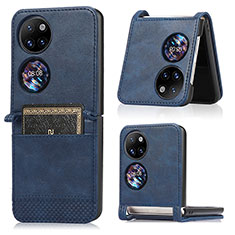 Funda Bumper Lujo Cuero y Plastico Mate Carcasa BY3 para Huawei P50 Pocket Azul