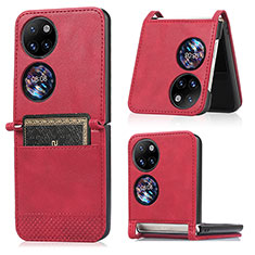 Funda Bumper Lujo Cuero y Plastico Mate Carcasa BY3 para Huawei P60 Pocket Rojo
