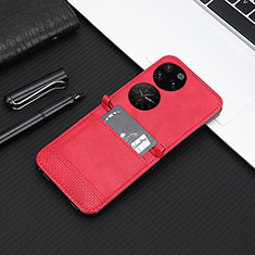 Funda Bumper Lujo Cuero y Plastico Mate Carcasa BY4 para Huawei P50 Pocket Rojo