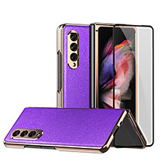 Funda Bumper Lujo Cuero y Plastico Mate Carcasa C02 para Samsung Galaxy Z Fold3 5G Morado