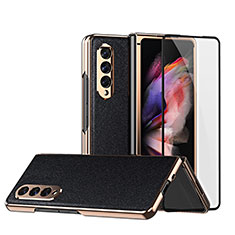 Funda Bumper Lujo Cuero y Plastico Mate Carcasa C02 para Samsung Galaxy Z Fold3 5G Negro