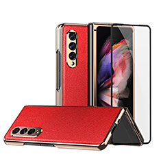 Funda Bumper Lujo Cuero y Plastico Mate Carcasa C02 para Samsung Galaxy Z Fold3 5G Rojo