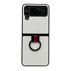 Funda Bumper Lujo Cuero y Plastico Mate Carcasa C04 para Samsung Galaxy Z Flip4 5G Blanco