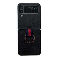 Funda Bumper Lujo Cuero y Plastico Mate Carcasa C04 para Samsung Galaxy Z Flip4 5G Negro
