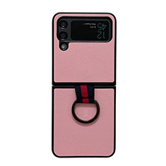 Funda Bumper Lujo Cuero y Plastico Mate Carcasa C04 para Samsung Galaxy Z Flip4 5G Rosa