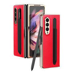 Funda Bumper Lujo Cuero y Plastico Mate Carcasa C04 para Samsung Galaxy Z Fold4 5G Rojo