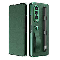 Funda Bumper Lujo Cuero y Plastico Mate Carcasa C06 para Samsung Galaxy Z Fold3 5G Verde