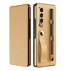 Funda Bumper Lujo Cuero y Plastico Mate Carcasa C06 para Samsung Galaxy Z Fold4 5G Oro