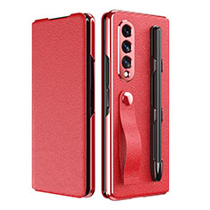 Funda Bumper Lujo Cuero y Plastico Mate Carcasa C06 para Samsung Galaxy Z Fold4 5G Rojo