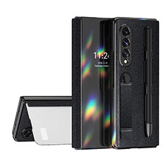Funda Bumper Lujo Cuero y Plastico Mate Carcasa C07 para Samsung Galaxy Z Fold4 5G Negro