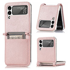 Funda Bumper Lujo Cuero y Plastico Mate Carcasa H01 para Samsung Galaxy Z Flip3 5G Oro Rosa