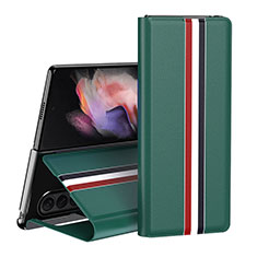 Funda Bumper Lujo Cuero y Plastico Mate Carcasa H02 para Samsung Galaxy Z Fold3 5G Verde