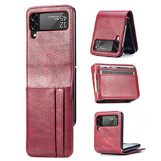 Funda Bumper Lujo Cuero y Plastico Mate Carcasa H03 para Samsung Galaxy Z Flip3 5G Rojo