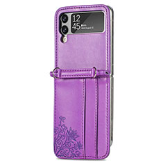 Funda Bumper Lujo Cuero y Plastico Mate Carcasa H04 para Samsung Galaxy Z Flip3 5G Morado