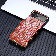 Funda Bumper Lujo Cuero y Plastico Mate Carcasa H05 para Samsung Galaxy Z Flip4 5G Marron