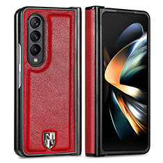 Funda Bumper Lujo Cuero y Plastico Mate Carcasa H05 para Samsung Galaxy Z Fold3 5G Rojo