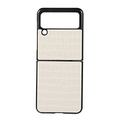 Funda Bumper Lujo Cuero y Plastico Mate Carcasa H06 para Samsung Galaxy Z Flip3 5G Blanco