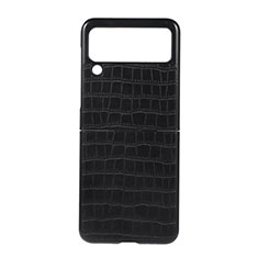 Funda Bumper Lujo Cuero y Plastico Mate Carcasa H06 para Samsung Galaxy Z Flip3 5G Negro
