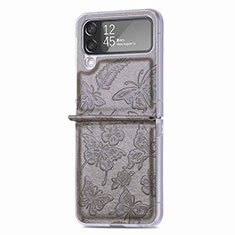 Funda Bumper Lujo Cuero y Plastico Mate Carcasa H07 para Samsung Galaxy Z Flip4 5G Gris