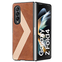 Funda Bumper Lujo Cuero y Plastico Mate Carcasa H07 para Samsung Galaxy Z Fold3 5G Marron