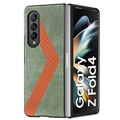 Funda Bumper Lujo Cuero y Plastico Mate Carcasa H07 para Samsung Galaxy Z Fold3 5G Verde