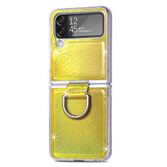 Funda Bumper Lujo Cuero y Plastico Mate Carcasa H08 para Samsung Galaxy Z Flip4 5G Amarillo