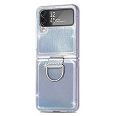 Funda Bumper Lujo Cuero y Plastico Mate Carcasa H08 para Samsung Galaxy Z Flip4 5G Plata