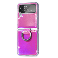 Funda Bumper Lujo Cuero y Plastico Mate Carcasa H08 para Samsung Galaxy Z Flip4 5G Rosa Roja
