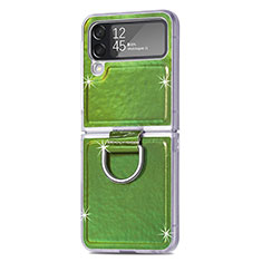 Funda Bumper Lujo Cuero y Plastico Mate Carcasa H08 para Samsung Galaxy Z Flip4 5G Verde