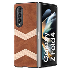 Funda Bumper Lujo Cuero y Plastico Mate Carcasa H09 para Samsung Galaxy Z Fold4 5G Marron