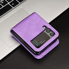 Funda Bumper Lujo Cuero y Plastico Mate Carcasa JD1 para Samsung Galaxy Z Flip4 5G Morado