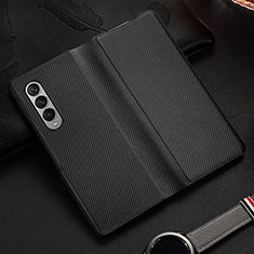 Funda Bumper Lujo Cuero y Plastico Mate Carcasa L01 para Samsung Galaxy Z Fold3 5G Negro