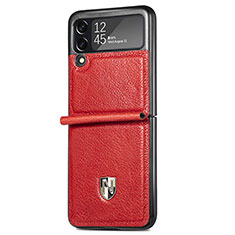 Funda Bumper Lujo Cuero y Plastico Mate Carcasa L09 para Samsung Galaxy Z Flip3 5G Rojo