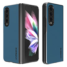 Funda Bumper Lujo Cuero y Plastico Mate Carcasa LC1 para Samsung Galaxy Z Fold3 5G Azul