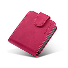 Funda Bumper Lujo Cuero y Plastico Mate Carcasa LC2 para Samsung Galaxy Z Flip4 5G Rosa Roja