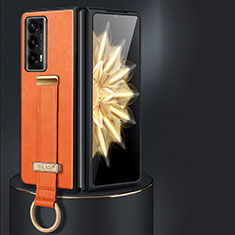 Funda Bumper Lujo Cuero y Plastico Mate Carcasa LD1 para Huawei Honor Magic V2 Ultimate 5G Naranja