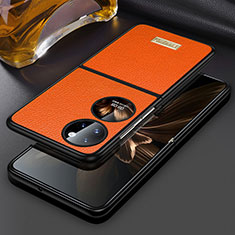 Funda Bumper Lujo Cuero y Plastico Mate Carcasa LD1 para Huawei P60 Pocket Naranja