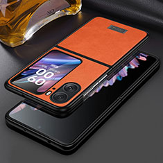 Funda Bumper Lujo Cuero y Plastico Mate Carcasa LD1 para Oppo Find N2 Flip 5G Naranja