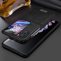 Funda Bumper Lujo Cuero y Plastico Mate Carcasa LD1 para Oppo Find N2 Flip 5G Negro