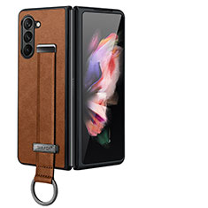 Funda Bumper Lujo Cuero y Plastico Mate Carcasa LD1 para Samsung Galaxy Z Fold5 5G Marron