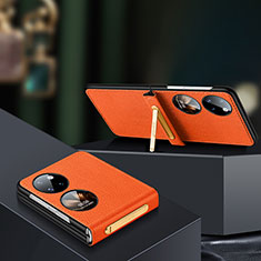 Funda Bumper Lujo Cuero y Plastico Mate Carcasa LD2 para Huawei P60 Pocket Naranja