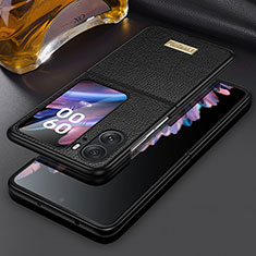 Funda Bumper Lujo Cuero y Plastico Mate Carcasa LD2 para Oppo Find N2 Flip 5G Negro