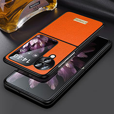 Funda Bumper Lujo Cuero y Plastico Mate Carcasa LD2 para Oppo Find N3 Flip 5G Naranja