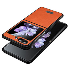 Funda Bumper Lujo Cuero y Plastico Mate Carcasa LD2 para Samsung Galaxy Z Flip5 5G Naranja